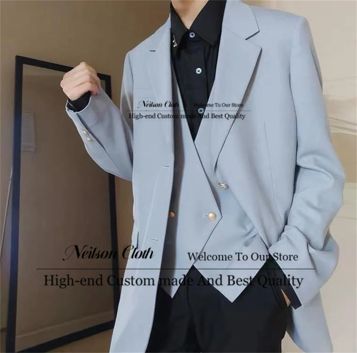 

Korean Customized Male Prom Blazers Notched Lapel Single Breasted Groom Wedding Tuxedos Groomsmen 3 Pieces Sets Costume Homme