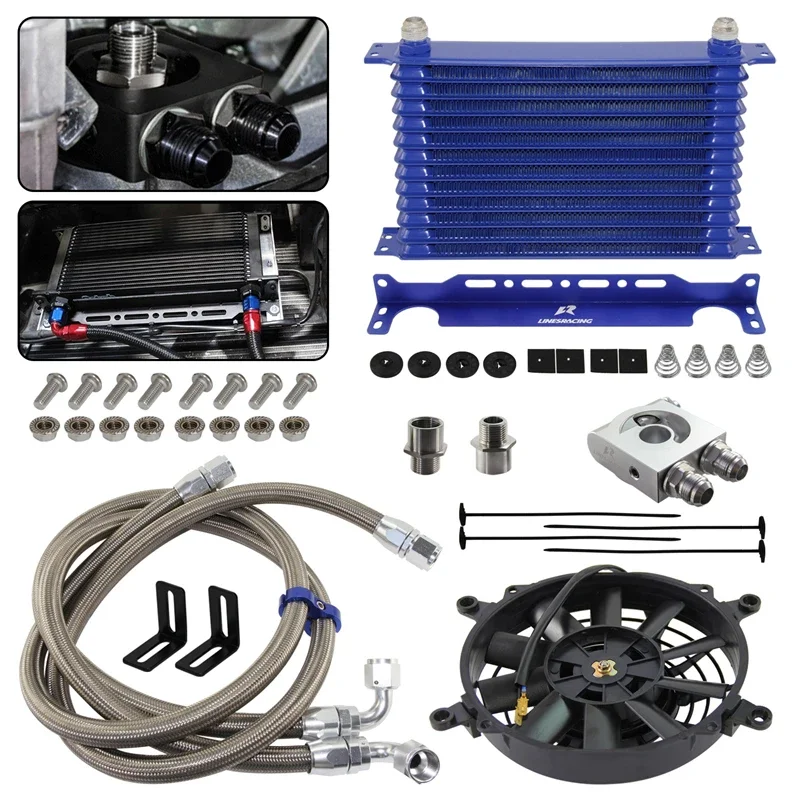 

Universal Aluminum AN10 10-19Row Japanese Oil Cooler Kit w/ Bracket Kit Thermostatic 73±0.5°+7'' Electric Fan