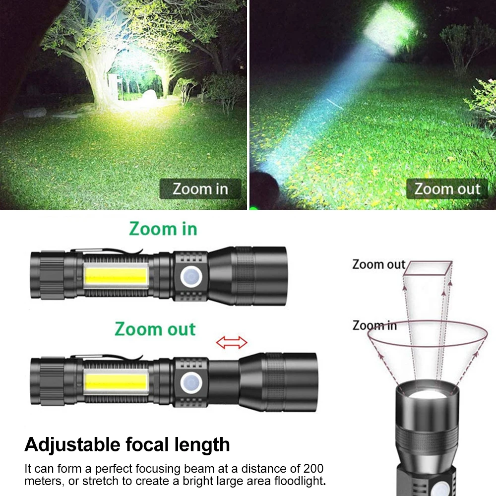 3 In 1 UV 365nm Flashlight Purple+White+RED Rechargeable Torch LED Zoom Waterproof Camping Light 7 Modes Pocket Clip Magnet Lamp