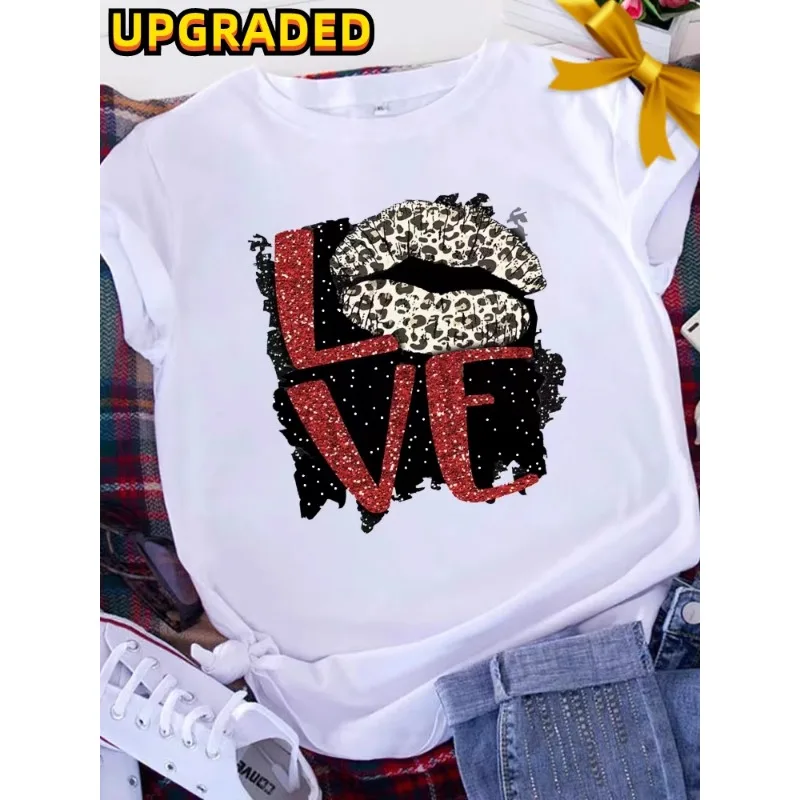 Brave Soul L American Retro Letters Love Weißes T-Shirt Damen Kurzarm Rundhals Lose Große Größe Casual Top Übergroß