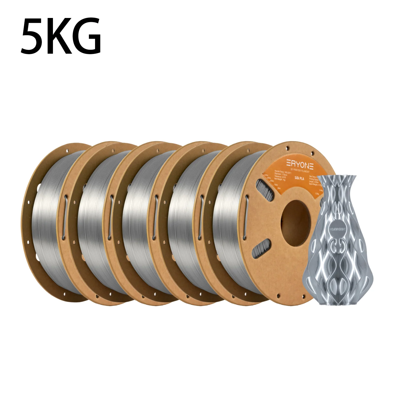 ERYONE 5kg Silk Filament PLA+ 1.75mm Shiny Premium Gold/Silver 1kg Spool Compatible with Most 3D Printers