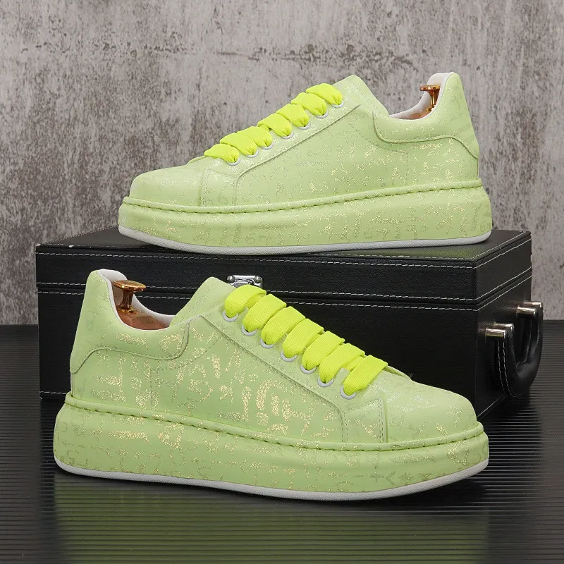 

Inner height-increasing little white shoes men's new super fire tide personalized fluorescent green platform casual board shoes
