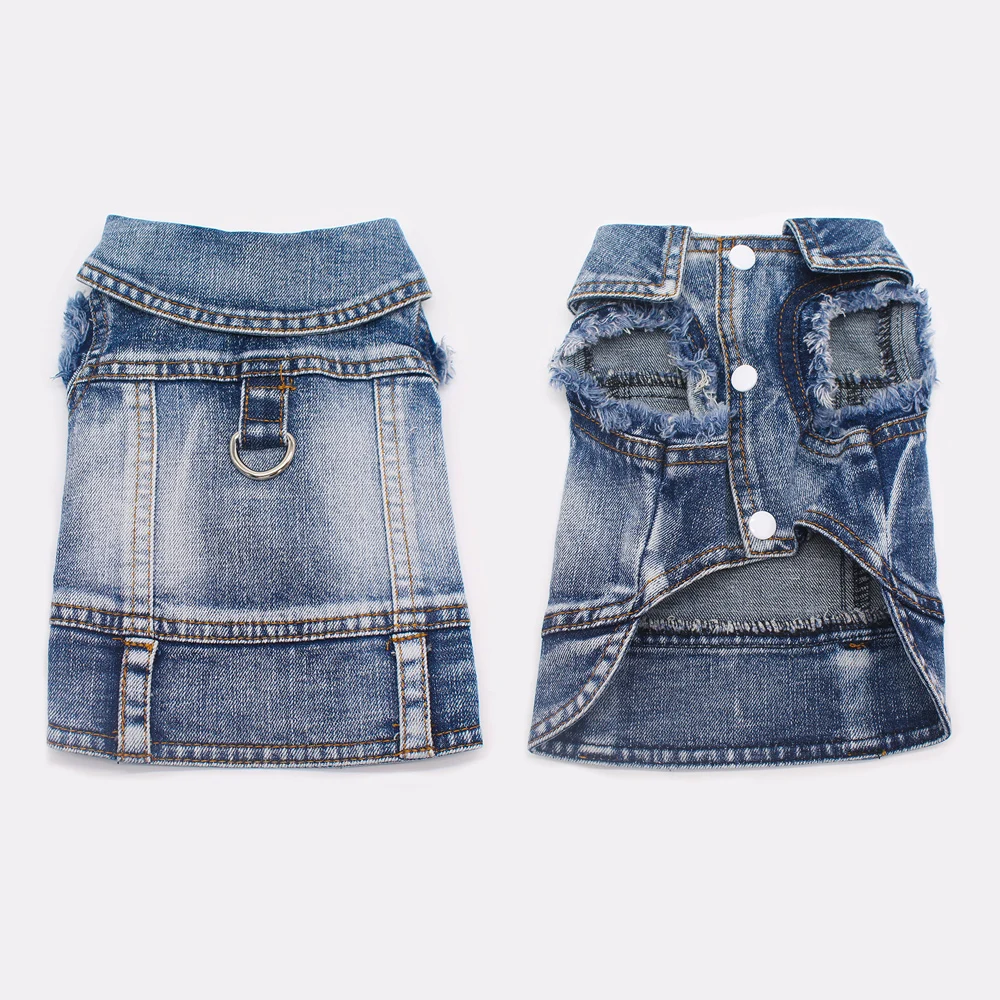 

Dog Jeans Jacket Cool Blue Denim Coat for Small Medium Girl Boy Dogs Pet Harness Vest Cat Costume with Leash Ring XS-XXL 2024New