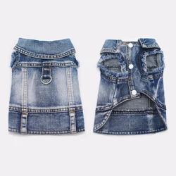 Dog Jeans Jacket Cool Blue Denim Coat for Small Medium Girl Boy Dogs Pet Harness Vest Cat Costume with Leash Ring XS-XXL 2024New