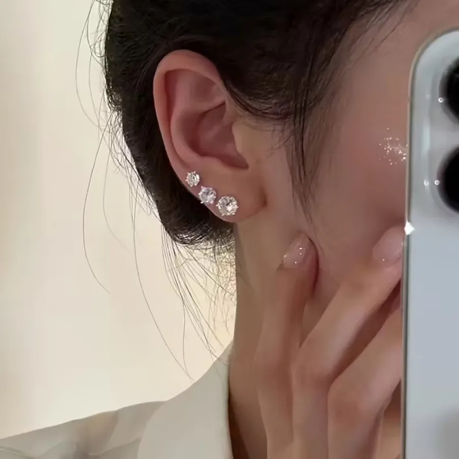 12Pcs Zircon Stud Earrings Set - Hypoallergenic Stainless Steel, Tiny Dainty Mixed Sizes for Women Girls Daily Party Jewelry