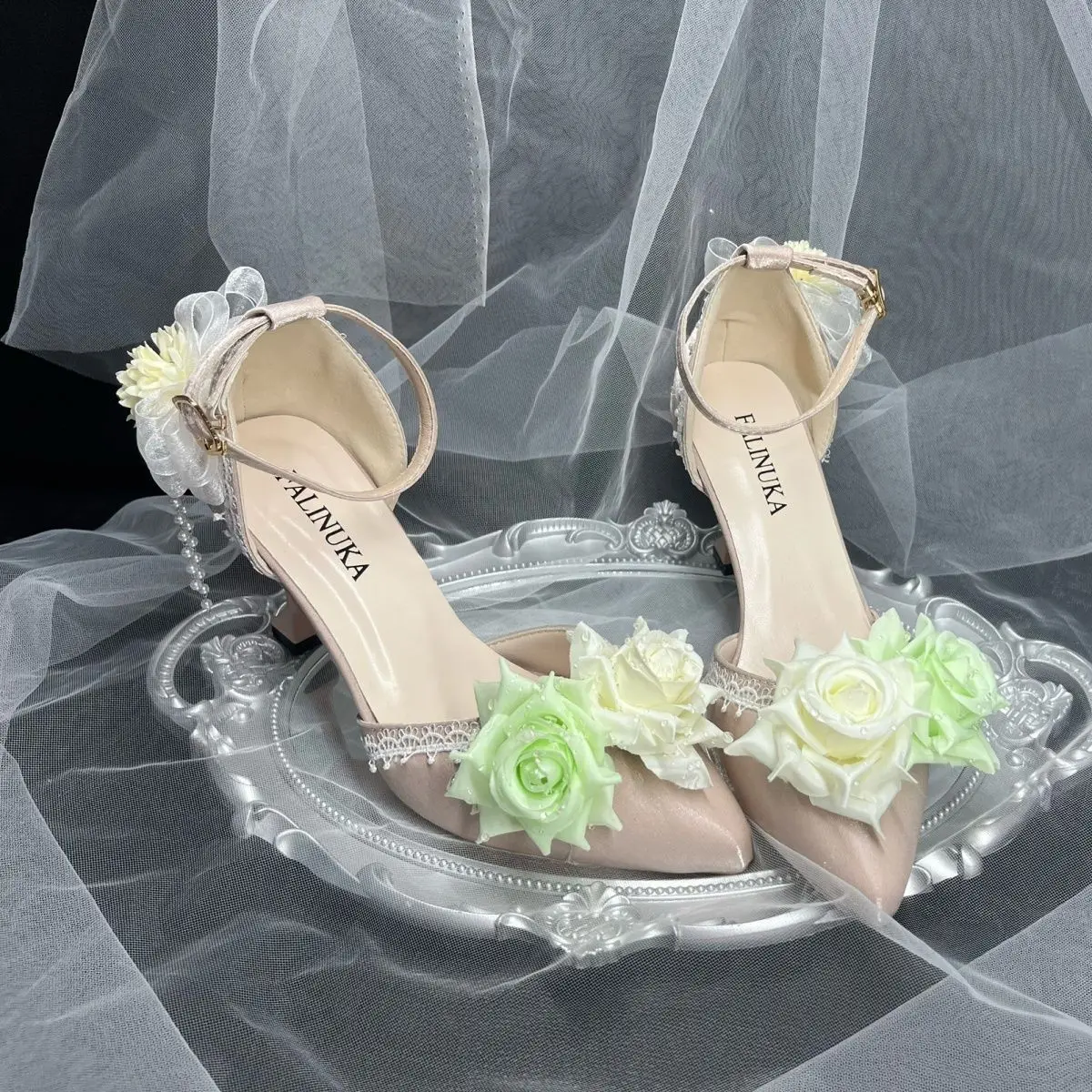 

bridal wedding heels High heels shoes elegant champagne Lolita cosplay y2k accessories Wedding shoes 2000s designerdress heel