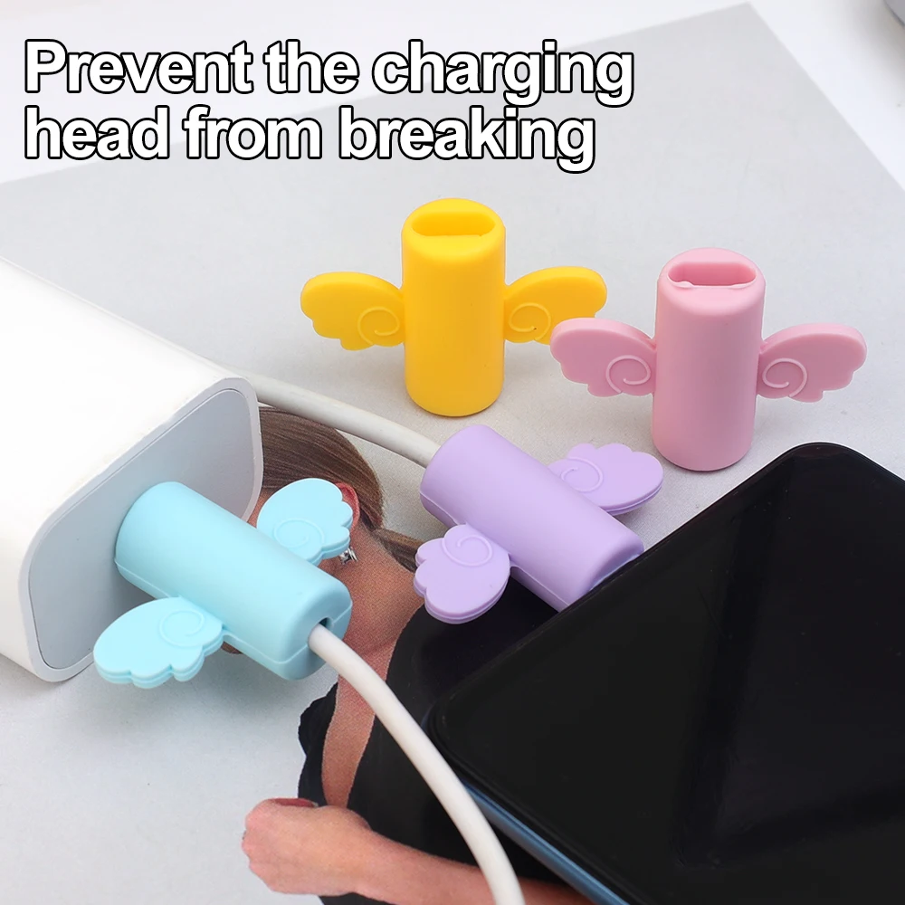 Kawaii Data Cable Angel Wing Cable Protector Winder Charging Line USB Cable Protective Cover Organizer for IPhone15  Samsung