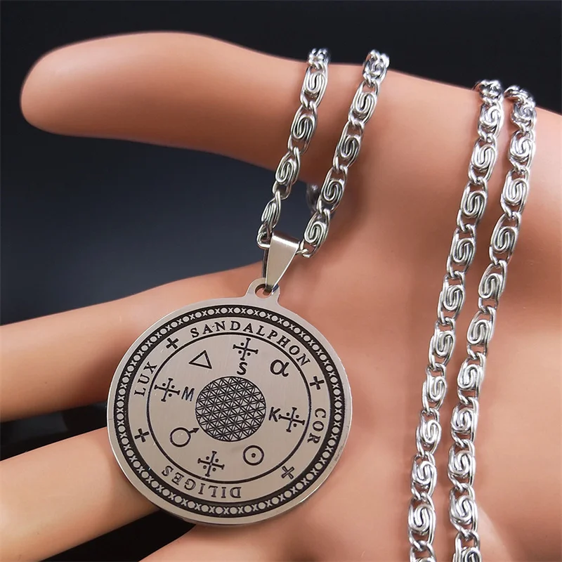 Archangel Sandalphon Necklace Silver Color Stainless Steel Seal of Solomon Necklaces Talisman Jewelry collar hombre N2779S06