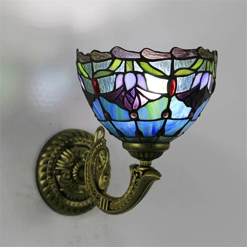 SOFEINA Tiffany Wall Lamp LED Creative Color Pattern Glass Sconce Light for Home Living Room Bedroom Bedside Decor