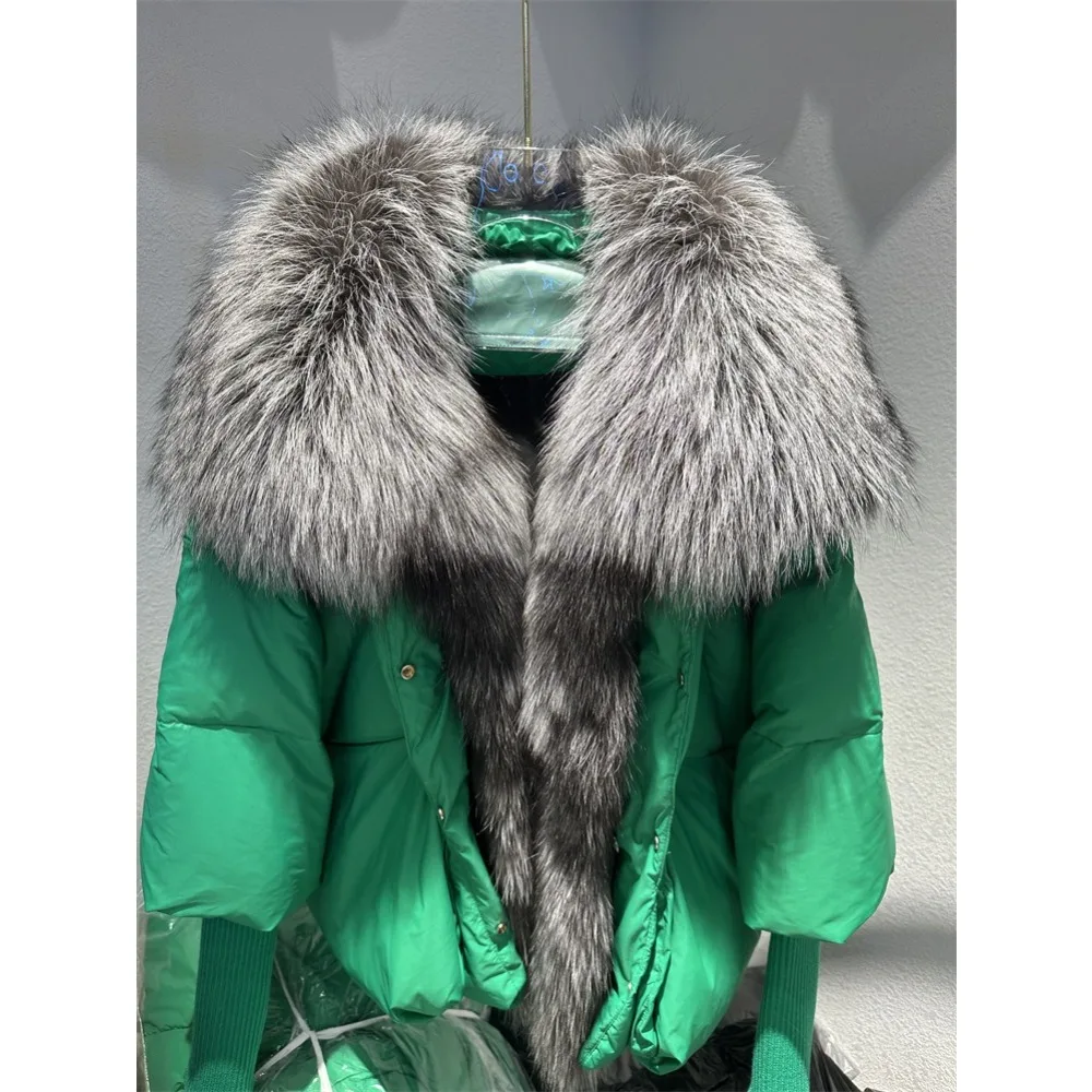 Loose Natural Real Fox Fur Collar Coat Thick New European Fashion White Duck Down Jacket Winter Women Warm Luxury Outerwear