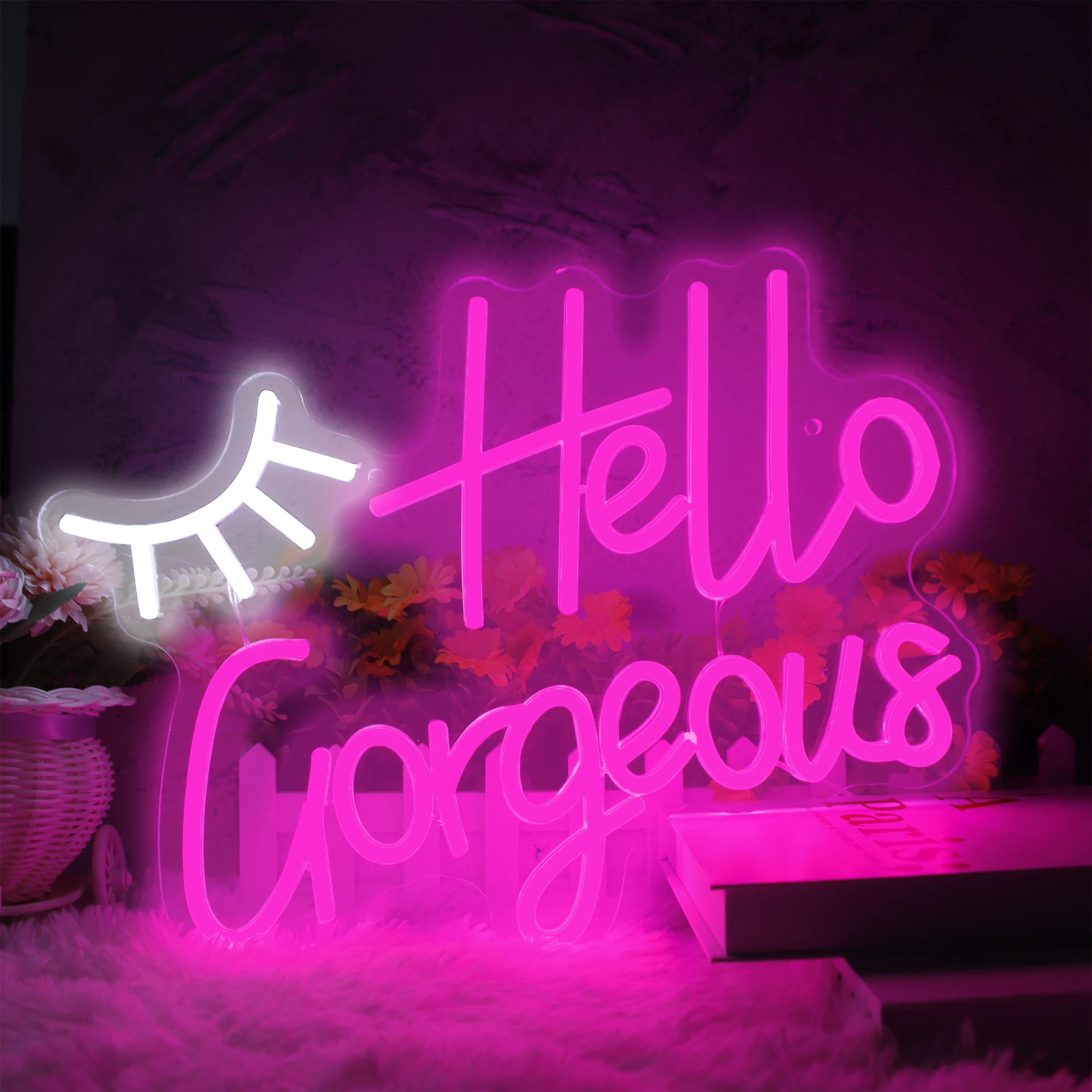 Hello Gorgeous นีออน Led ป้ายความงามสีชมพู Hiasan Kamar สำหรับความงามเล็บ Salon เครื่องตกแต่งฝาผนัง USB ห้องนอน LED Neon Light Sign