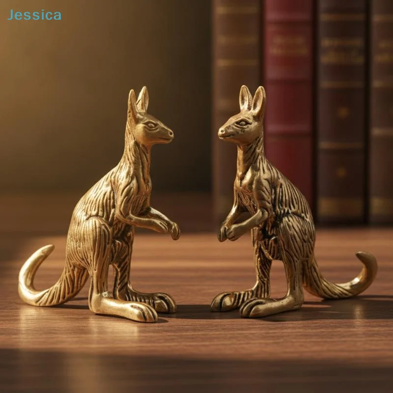 〔S〕Brass Kangaroo Figurines Exquisite Carved Texture Retro Finish For Home Desktop Garden Decor Collection Gifts