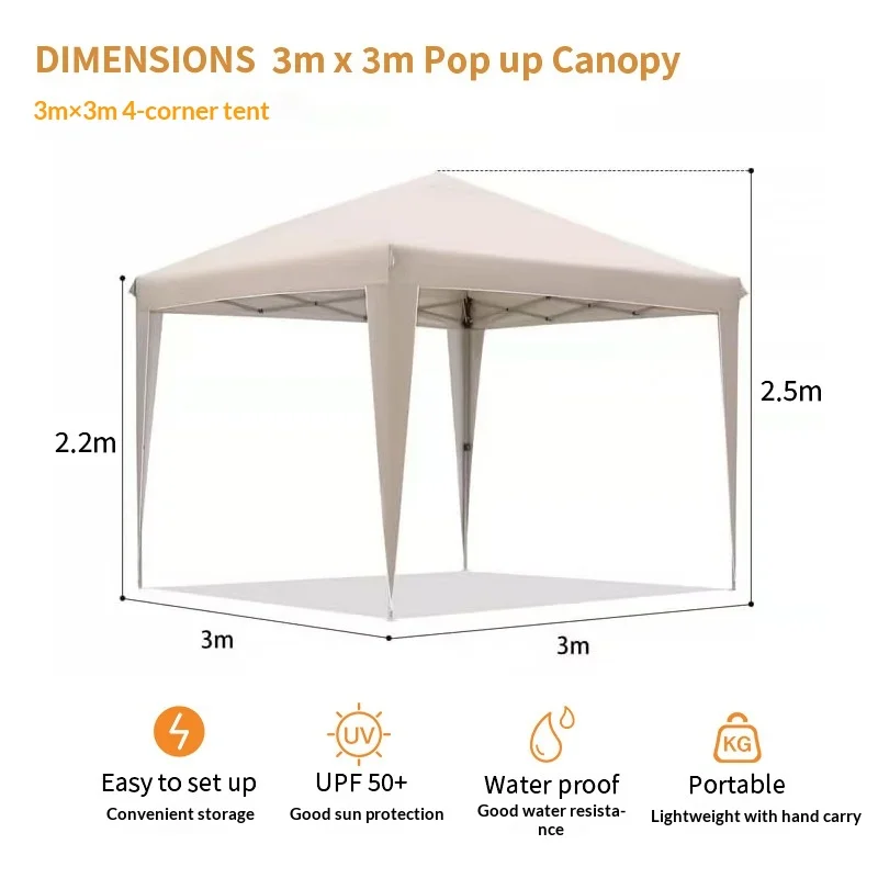 Cross-border Foreign Trade Four-corner Tent Outdoor Folding Iron Pipe Frame Oxford Fabric All Seasons Sunshade Camping