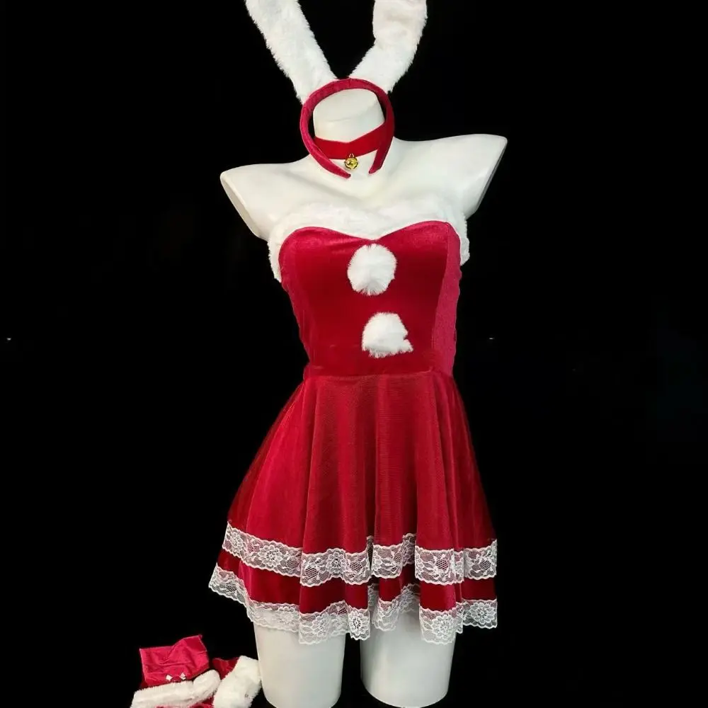 

Comfortable Bowknot Christmas Dress Transparent New Year Pajamas Dress Suit Hollow Sweet Camisole Nightwear Home