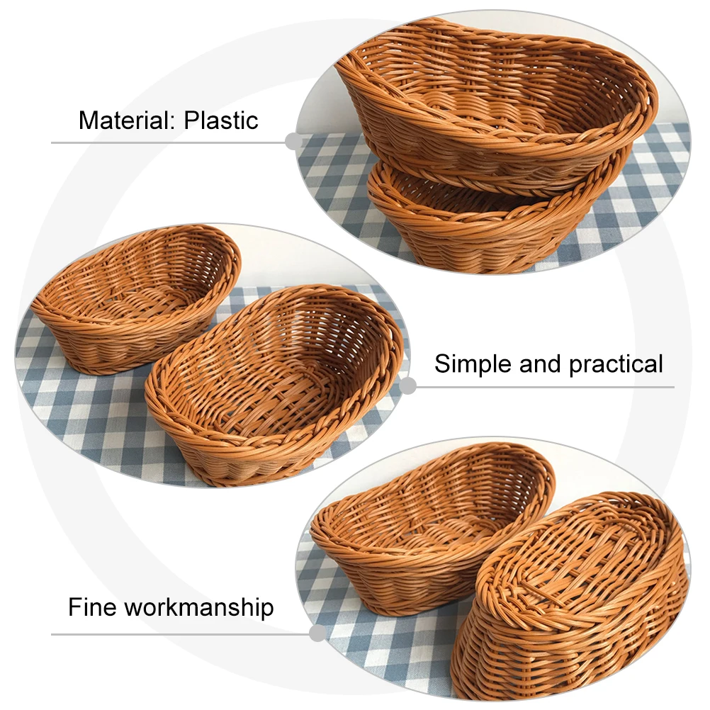 

Imitation Rattan Woven Baskets Set For Storage Plastic Baskets Fruit And Vegetable Containers Kitchen