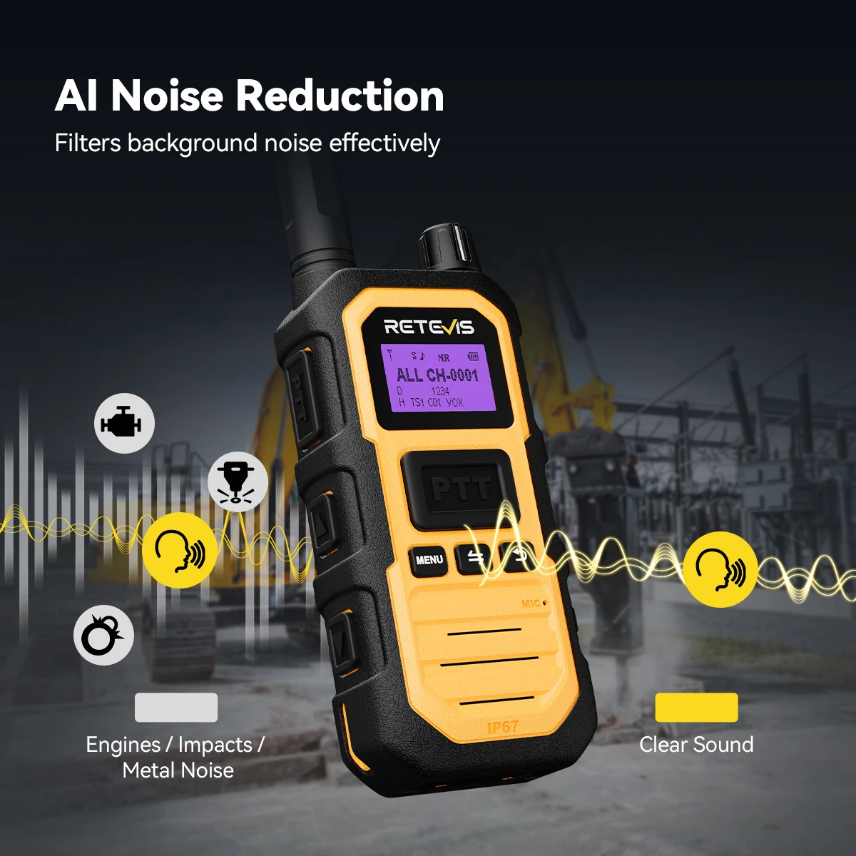 Retevis RB48D DMR Digitales Walkie-Talkie Dual-Mode Digital IP67 Wasserdicht Staubdicht Zwei-Wege-Funkgerät für Baustellen und Fabriken – Detail 2