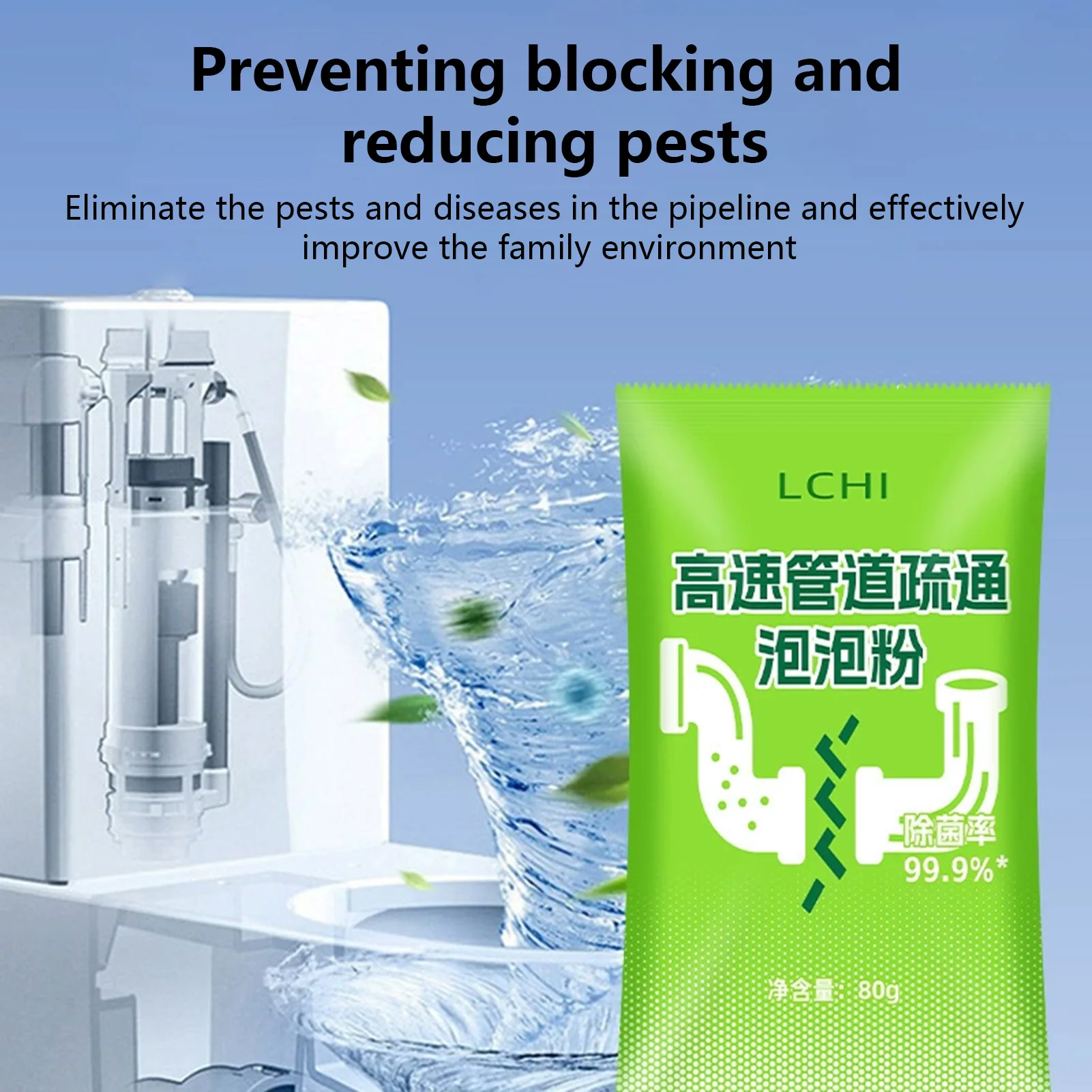 Pipe Unclogging Bubble Powder 80g for Kitchen Sink Bathroom Drain Clog Remover and Toilet Deodorizer with Eco-Friendly Formula