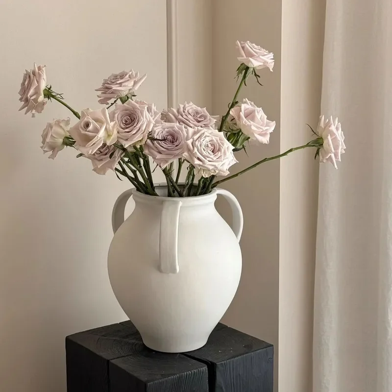 Three Ear Ceramic Vase Retro Flower Arrangement Ornament High End Living Room Entrance Home Decoration Ceramic Pot