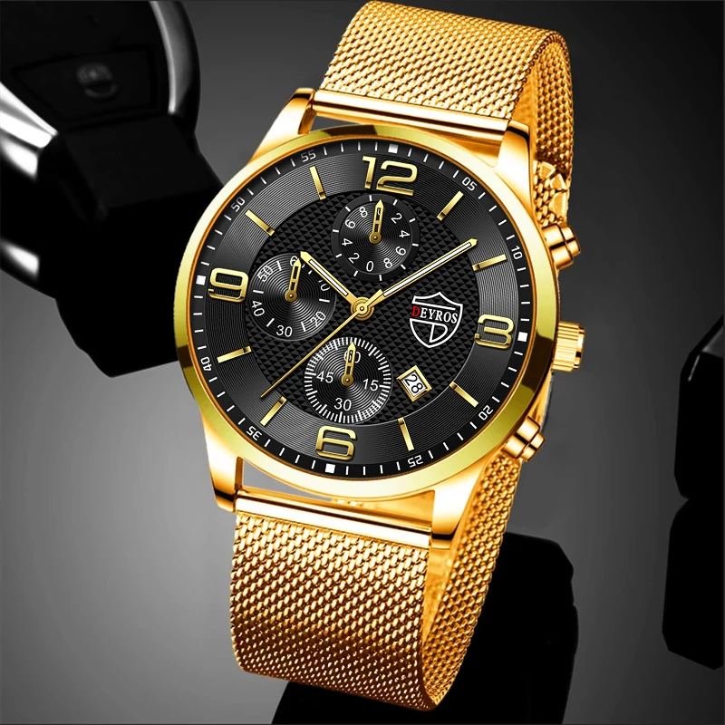 

Fashion Mens Sports Watches Luxury Stainless Steel Mesh Belt Quartz Wristwatch Men Business Casual Luminous Clock reloj hombre