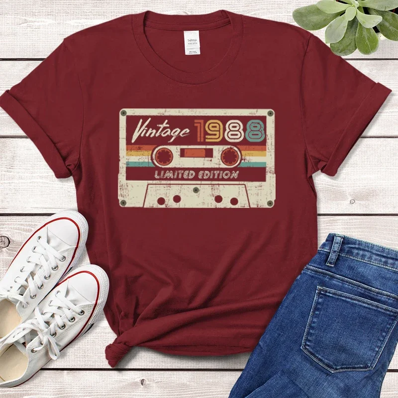 

Vintage 1988 Limited Edition Audiotape Women Graphic T Shirts Retro Made In 1988 36 Birthday Party Top Girlfriend Gift Tshirts