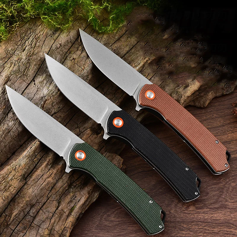 

59HRC Folding Knife D2 Blade Flax Fiber Handle Outdoor Hunting Pocket Knives Camping EDC Tool With Belt Clip Survival Knives