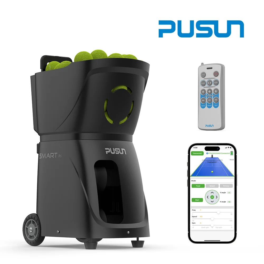 Professional Tennis Ball Machine Coach Pusun Automatic APP Control Tennis Ball Launch Training Equipment Shooting Machine