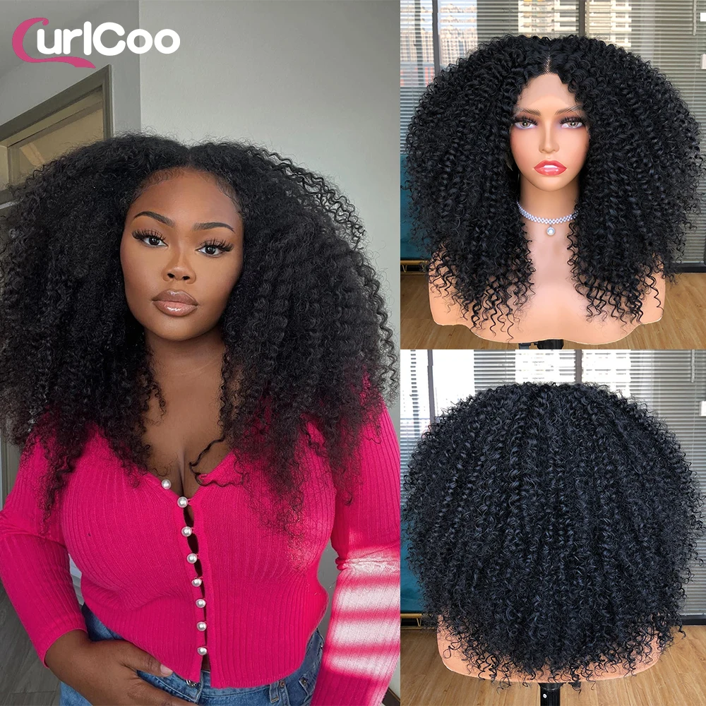 

Kinky Curly Lace Front Wigs Long Synthetic Lace Frontal Wig For Black Women With Baby Hair Heat Resistant Daily Wear Cosplay