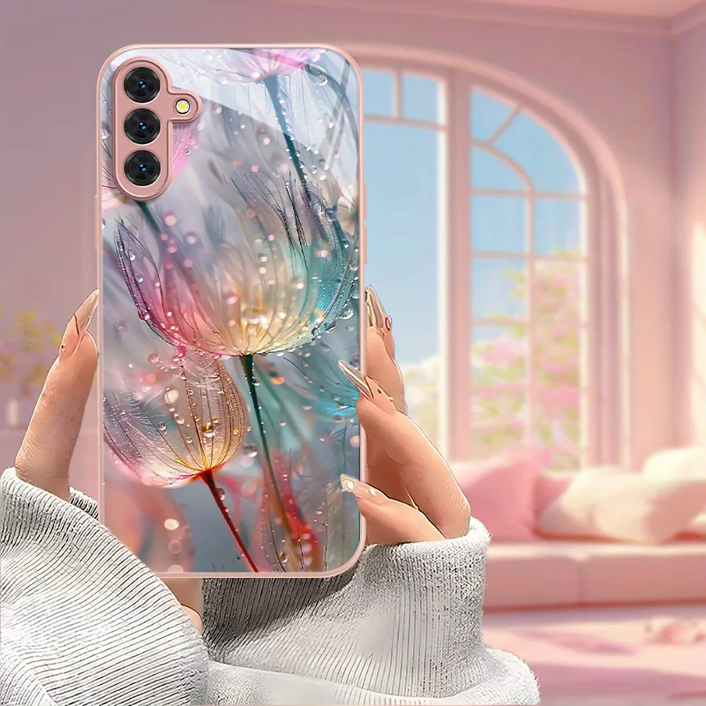For Samsung S26 Ultra Flower Glass Phone Case Samsung S26 S25 S24 Plus S23 A56 A57 5G A17 A37 A55 A36 A54 A53 A26 A25 Case Cover