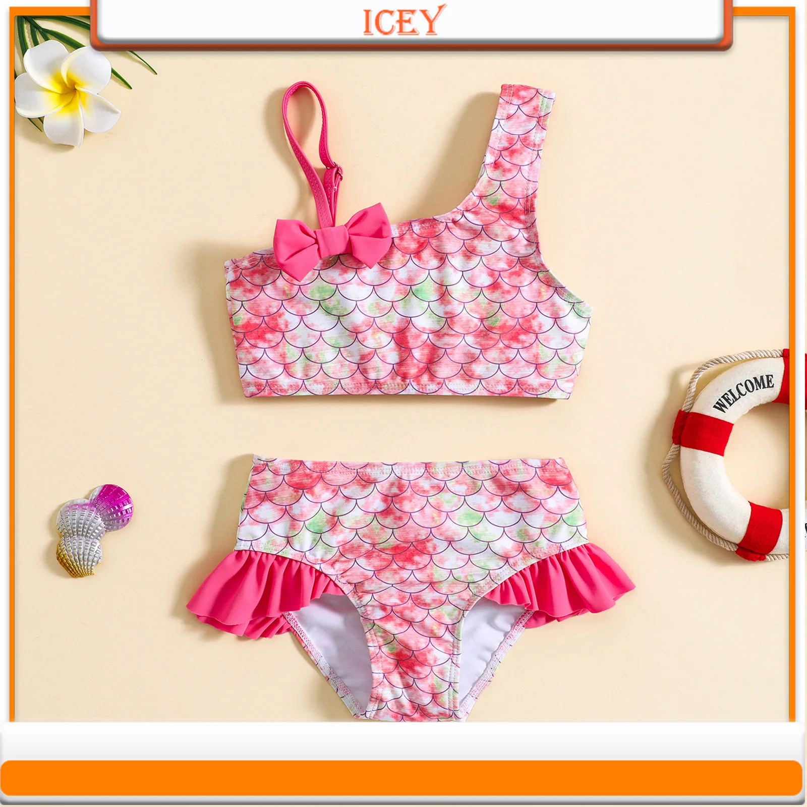 Children's One-shoulder Suspender Bow Bikini Swimsuit for Baby Girls Two-Piece Suits