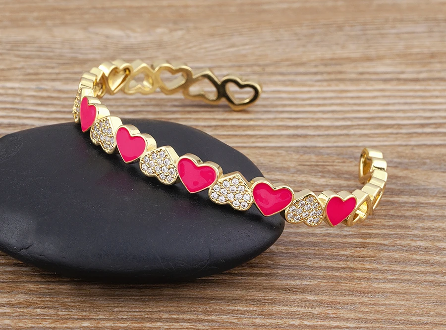 Nidin Trendy 5 Farben Geöffnete Armbänder für Frauen Gold Überzogene Herz Romantische Liebe Schmuck Zubehör Emaille Verstellbare Armband Geschenk – Detail 6