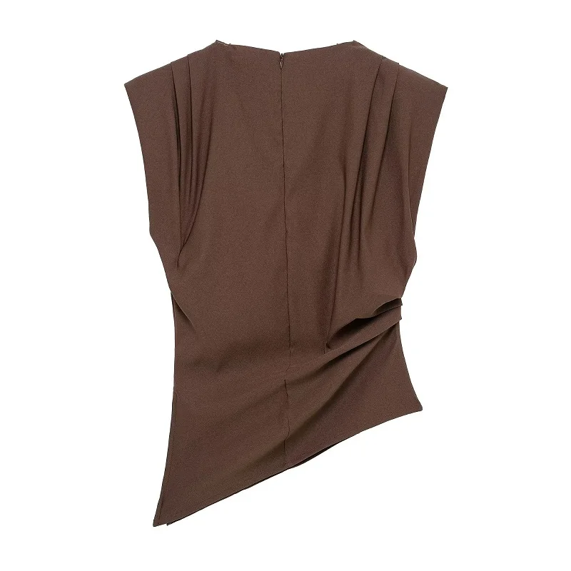 MUJER Asymetryczny Top na Ramiączkach Damski Marszczony Bez Rękawów Bluzki dla Kobiet Wysoki Dekolt Bez Ramiączek Top Damski Moda Estetyczne Bluzki Kobieta