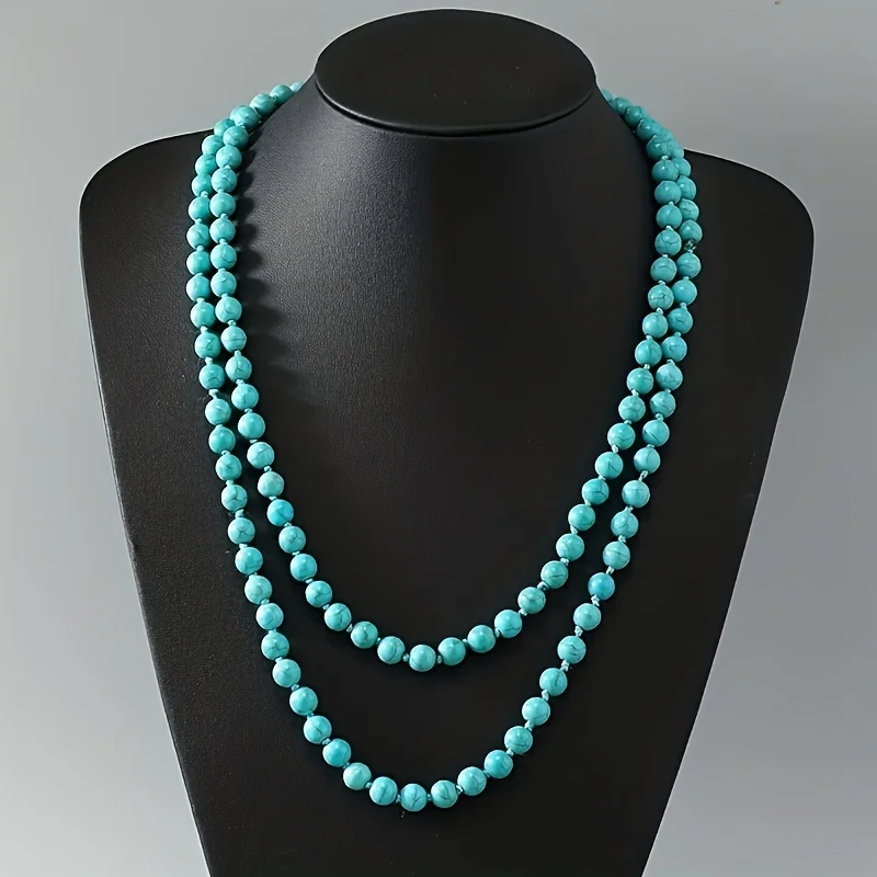 Bohemia Turquoise Long Necklace Simple Beaded Neck Chain Stylish Ladies Jewelry Accessories