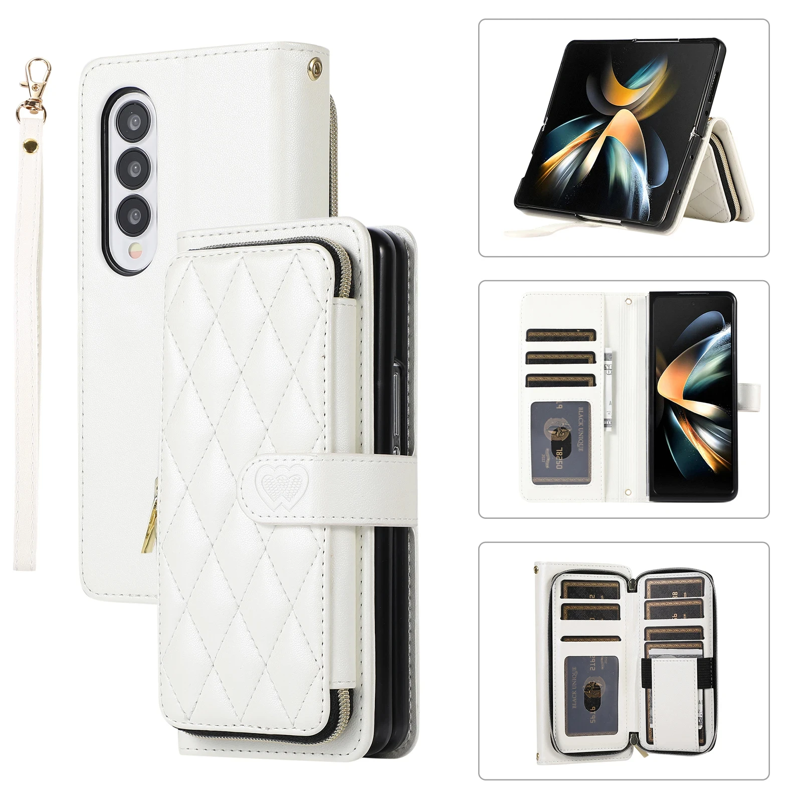 

For Coque Samsung Z Fold 4 Fold 5 Case PU Leather Crossbody Lanyard Holder Magnetic Snap Wallet Phone Cover for Galaxy Z Fold3