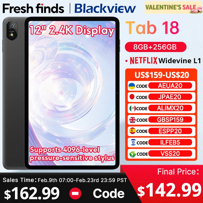 Blackview Tab 18 tableta 12 pulgadas 2,4 K FHD + pantalla 8GB 256GB 8800mAh 33W Widevine L1 MTK Helio G99 almohadilla de sensibilidad a la presión Pc