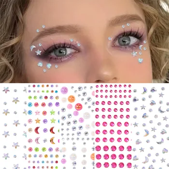 1 ชิ้น Eyes Face Bling เพชร Tattoo สติกเกอร์สําหรับเด็กแต่งหน้า Rhinestone อะคริลิคเพิร์ลอัญมณี Glitter สติกเกอร์เทศกาล DIY ตกแต่ง
