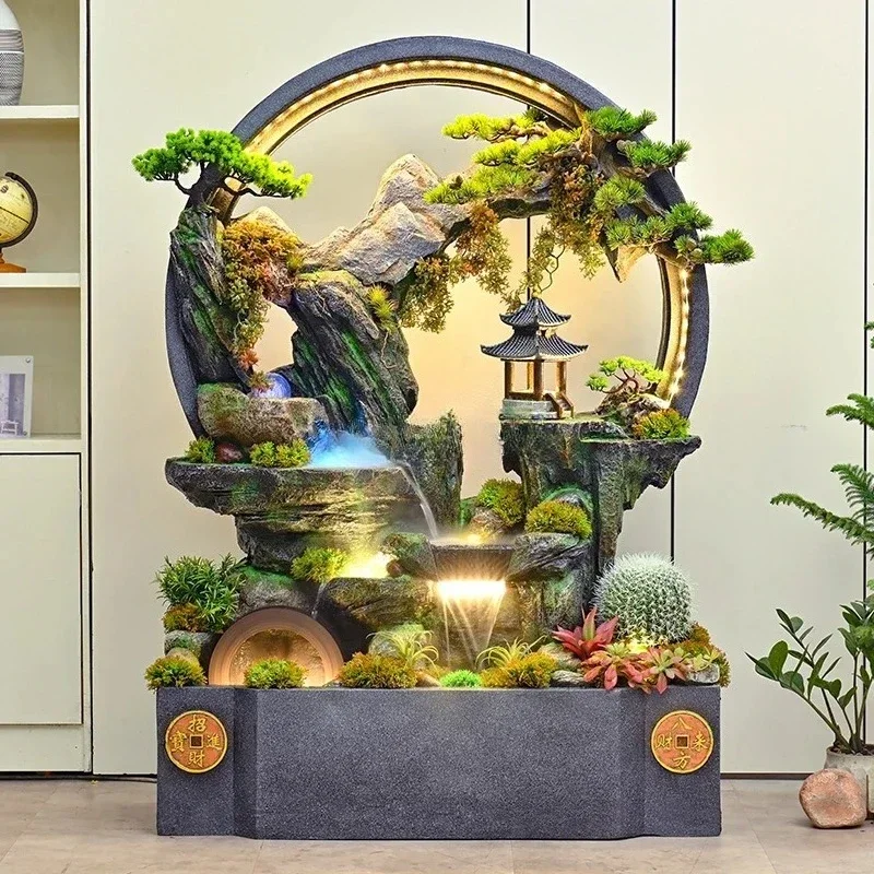 02-Waterfall flowing water landscape rockery water curtain wall landscaping store entrance lucky decoration ornament