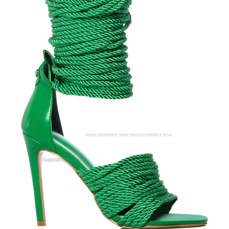 Green Rope Open Toe Twine Sandals Front and Rear Strap Women Shoes Stilettos High Heels Fashion Novel 2023 Zapatos Para Mujere