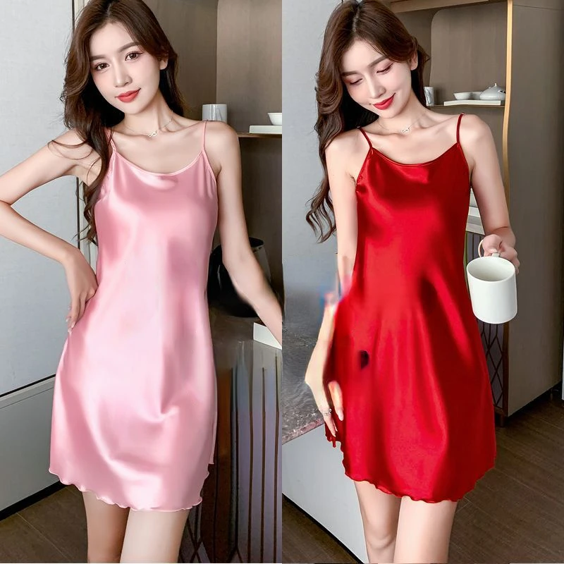 

Buy One Get One Free 2pcs Ice Silk Nightgown Women Lace Pajamas Sexy Lingerie Mini Dresses Loungewear Home Wear Sleepwear New