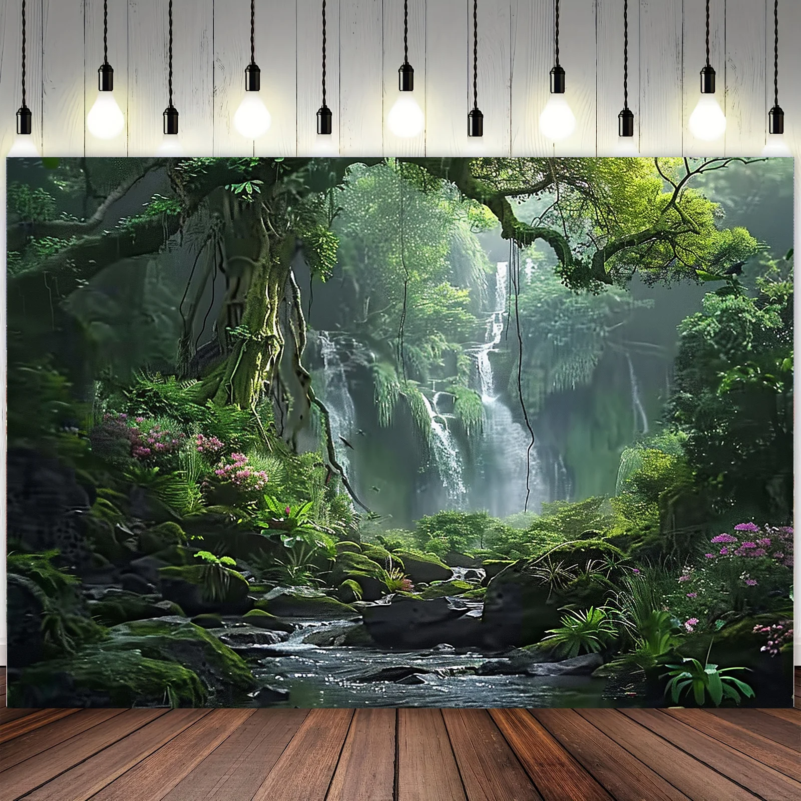 Tropical Rainforest Tapestry Wall Hanging Waterfall Stream Jungle Landscape Art Fabric Poster for Living Room Bedroom Home Decor