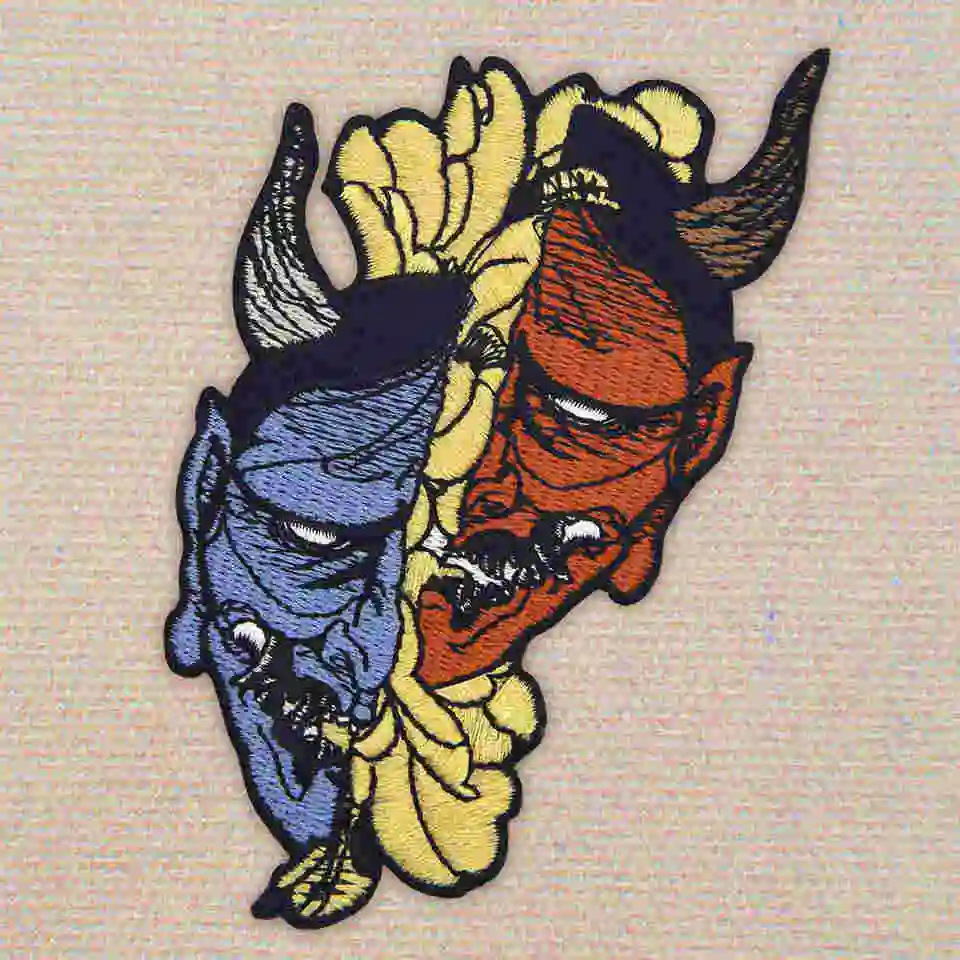 Embird Badge Embroidered Hannya Oni MaskSew On Handmade 3D Applique Iron Mini Patches