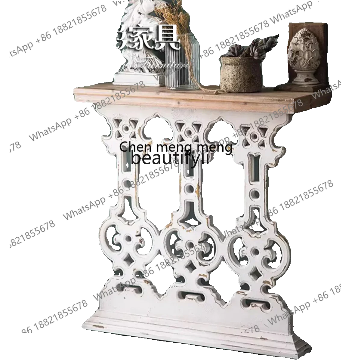 

Fentrance table French retro hollow dining side table Solid wood entrance against the wall table Home decoration rack entrance