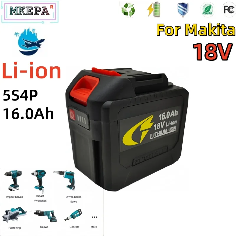 

18V 16.0Ah 18650 lithium-ion tool battery, high current, high discharge suitable for replacing screwdrivers/drills in Makita