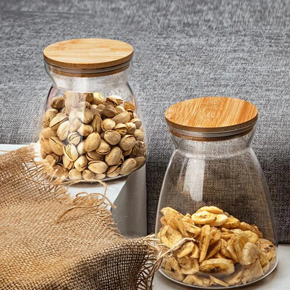 

Airtight Food Storage Container 700Ml Glass Jar With Silicone Seal Wooden Lid For Tea Coffee Sugar Salt Sealed Canisters