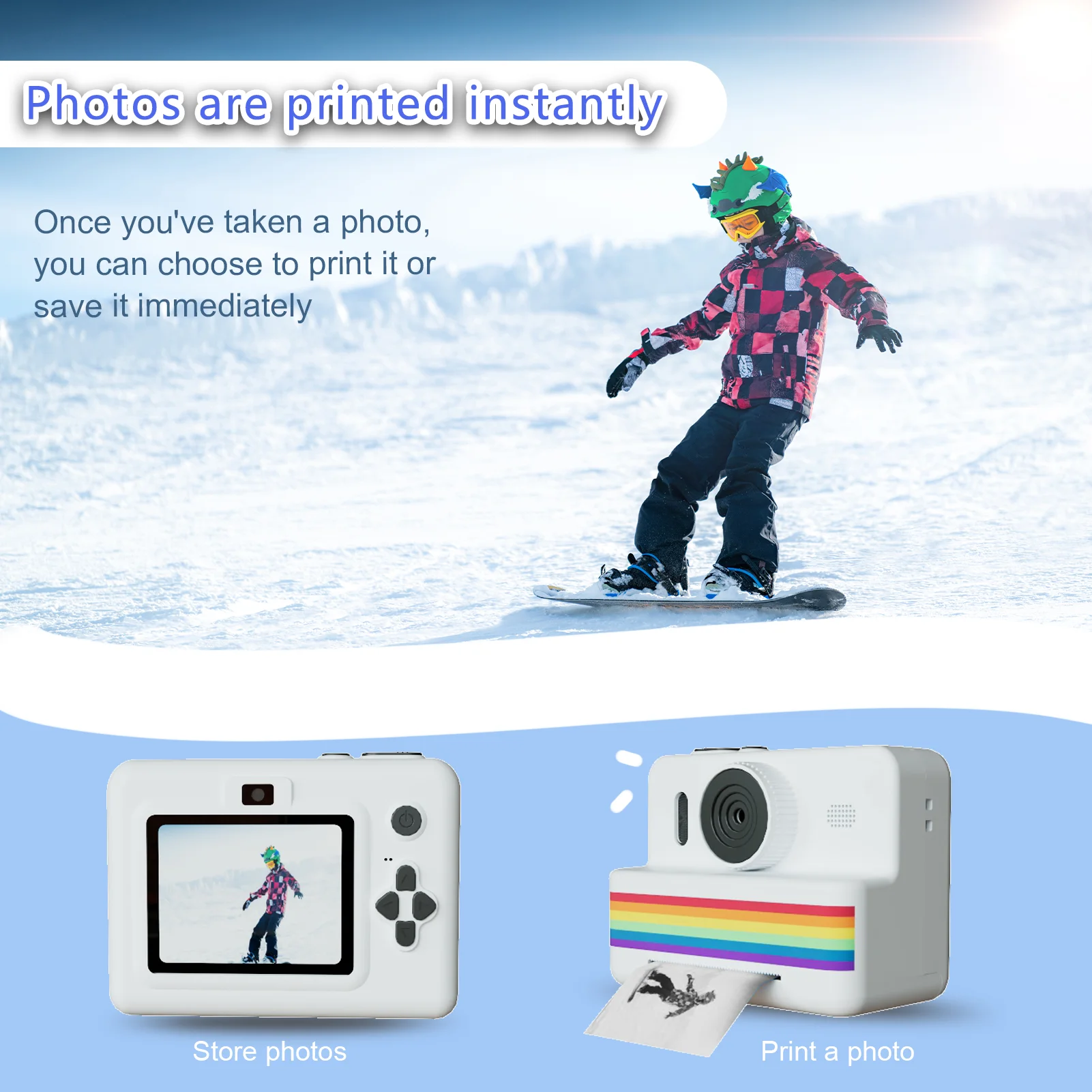 2.8 Inch Screen Kids Instant Cameras for 3-16 Year Old Christmas Birthday Gifts for Girls Boys, , Portable Toddler Travel Toy