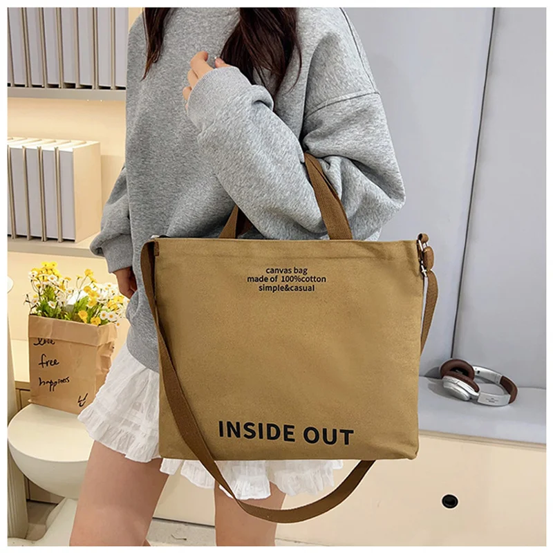 

High Quality Canvas Men and Women Simple Cross-body Bag Wash Canvas Thick Handbag Large Capacity Arts Students Package Satchel