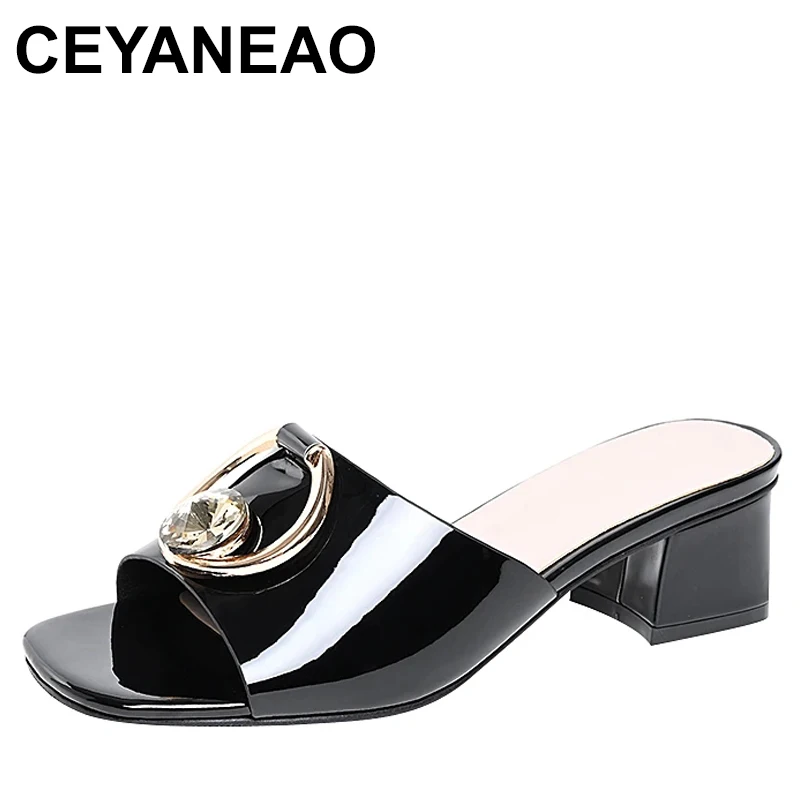 

Women Shoes Sexy Patent Leather Female Flip-flop Slippers Summer Fashion High Heels Slides For Ladies Comfortable Sandal