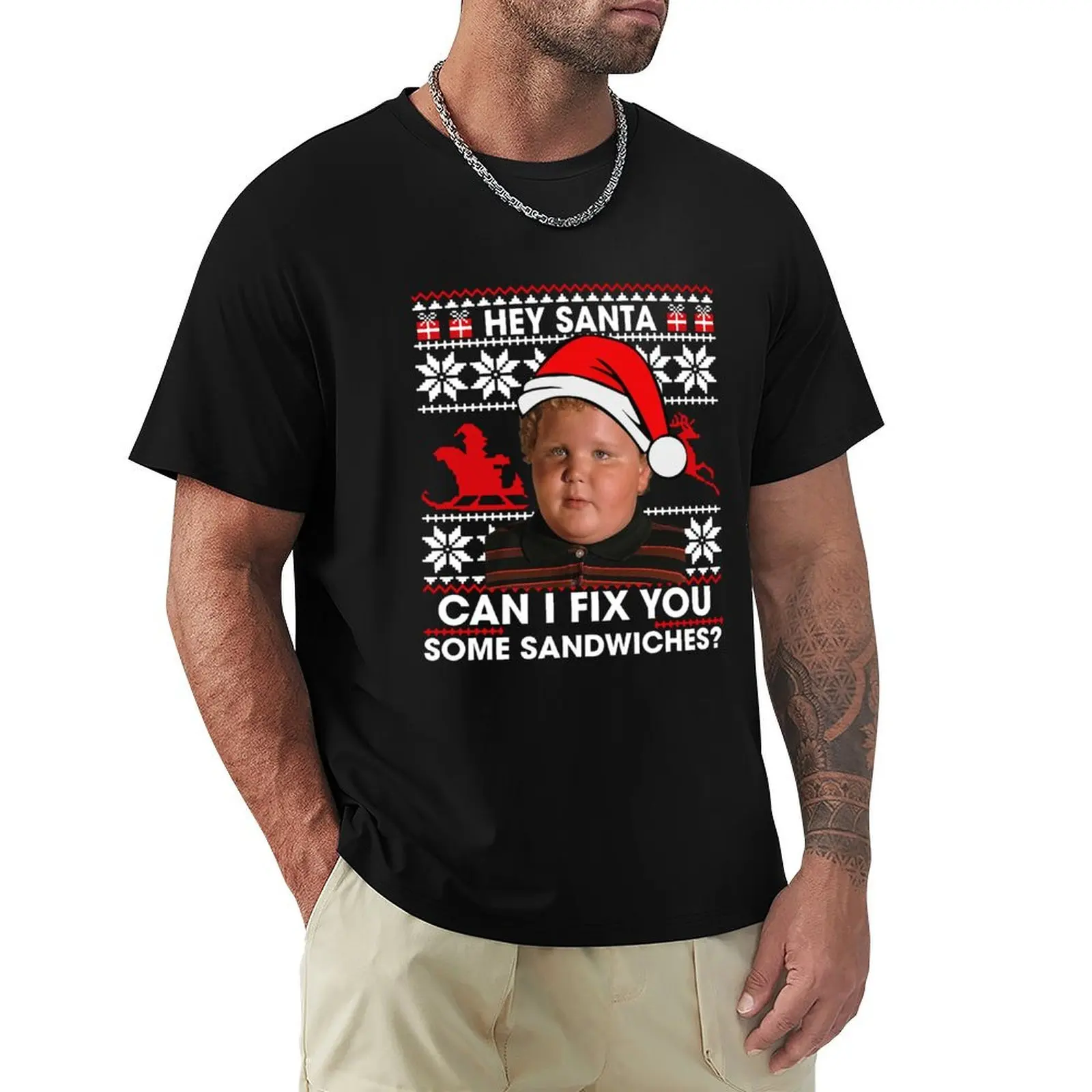Hey Santa Can I Fix You Some Sandwiches. T-Shirt Basic Solid Color Casual Tee Shirt
