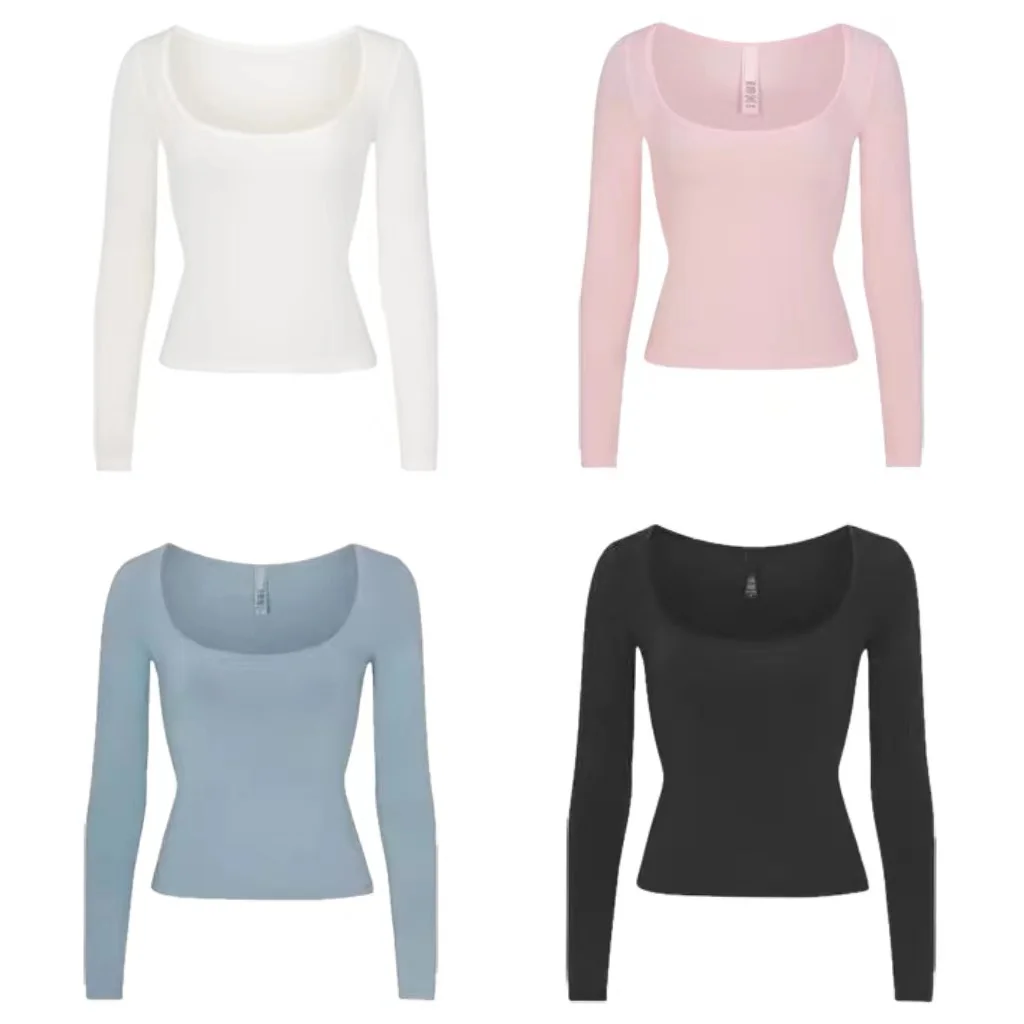 

Kardaian Sle Long Sve Модальная эластичная облегающая футболка женская Base irt с квадратным воротником U-образным вырезом из хлопка триацетатного волокна