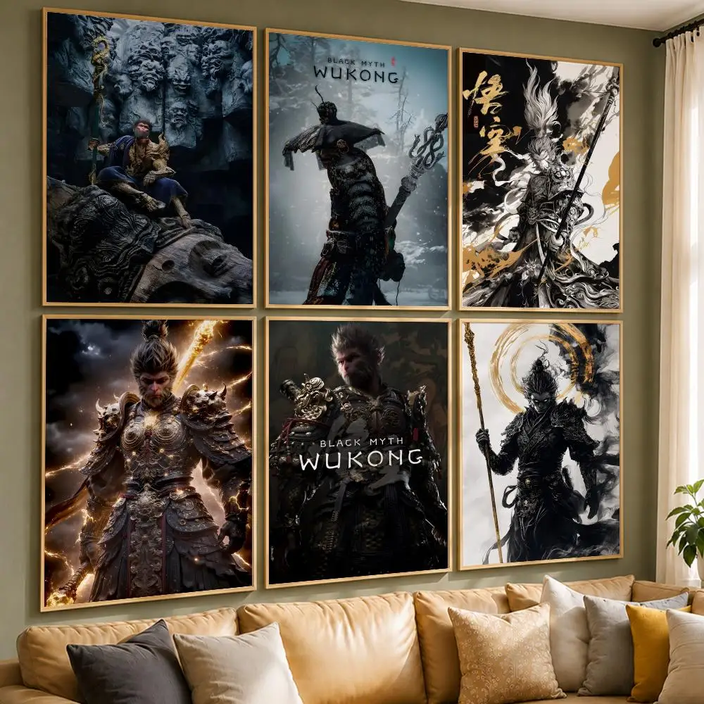 Super Game B-Black Myth: WukongS Poster Vintage Retro Anime Poster Stickers Peel and Stick Wall Art Home Decor