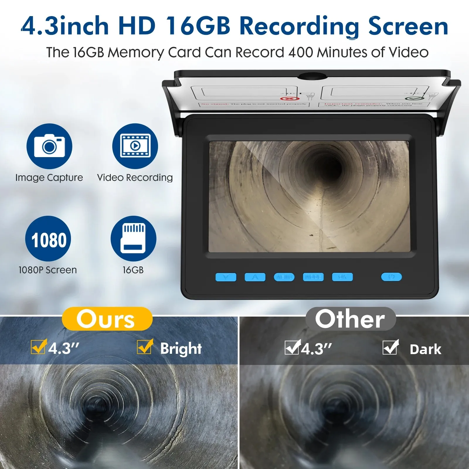 Telecamera per ispezione tubi fognari DVR Registrazione video da 16 GB, endoscopio industriale di scarico SYANSPAN Batteria impermeabile 8500MHA 20/30/50M